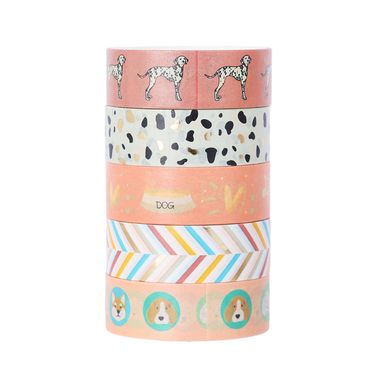 Set Cintas Adhesivas Estampado De Perritos Washi Multicolor 1.5x200 cm 5 Piezas