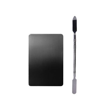 Kit Espátula Y Paleta Para Base De Maquillaje Acero Inoxidable Plateada 2 Piezas