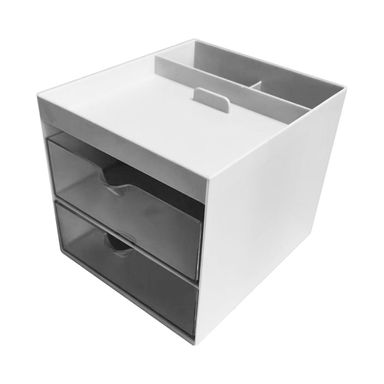 Organizador De Escritorio Con Cajones Silver Gray Sintético Gris 13x16x12.7 cm