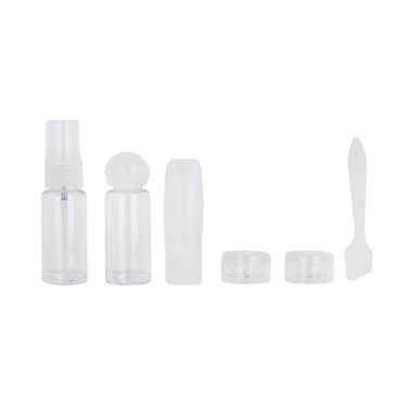 Kit Botellas De Viaje Sintéticas Transparentes 15 ml, 25 ml, 5 gr 6 Piezas