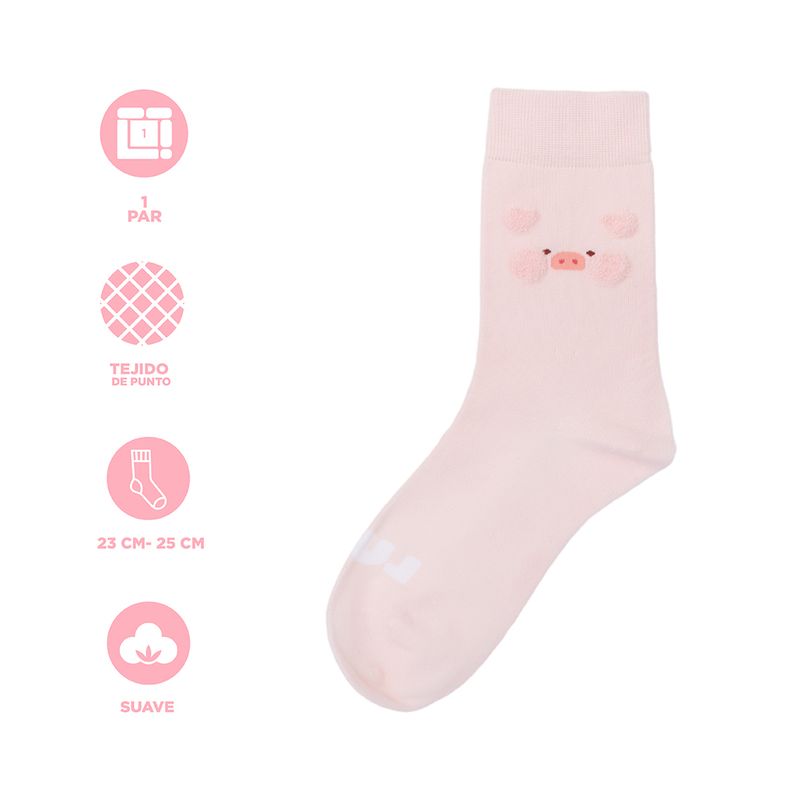 Calcetines-Para-Mujer-Lulu-La-Cerdita-60-Algod-n-34-Poli-ster-3-Poliamida-3-Elastano-Rosa-Talla-23-25-3-31954