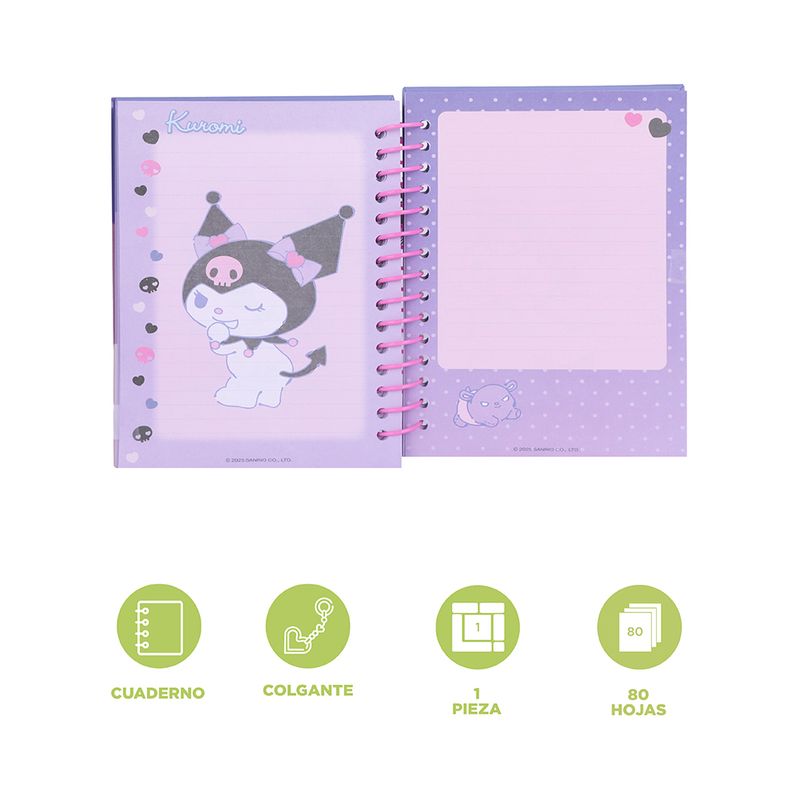 Libreta-De-Espiral-Sanrio-Kuromi-Pasta-Dura-Lila-14-5x20-5-cm-80-Hojas-Rayas-3-31974