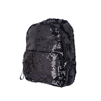 Mochila Casual Diseño Con Lentejuelas Textil Negra 25x30 cm