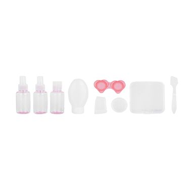 Kit Botellas De Viaje Plástico Rosa 80 ml, 10 gr 9 piezas