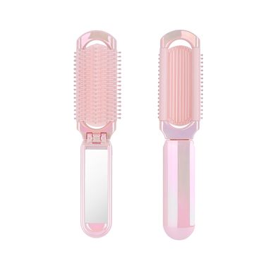 Cepillo Para Cabello Con Espejo Shiny Pink Sintético Iridiscente 4.5x10.5 cm