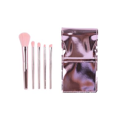 Kit Brochas De Maquillaje Con Estuche Shiny Pink Sintéticas Rosa 5 Piezas