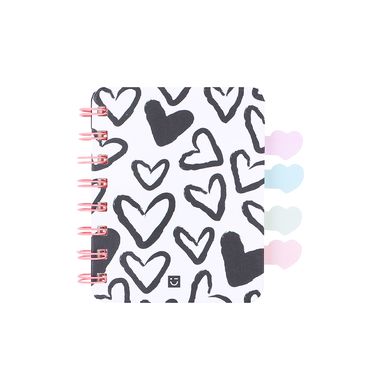 Libreta De Espiral Estampado Corazones Black & White 11.2x8.8 cm Rayas 70 Hojas