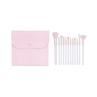 Kit Brochas De Maquillaje Con Funda Shiny Pink Sintéticas Rosa 12 Piezas