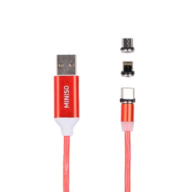 Cable De Carga 3 En 1 Con Adaptadores Sintético Rojo 100 cm