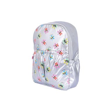 Mochila Casual Las Chicas Superpoderosas Diseño Metalizado Sintética Plateada 28x39 cm