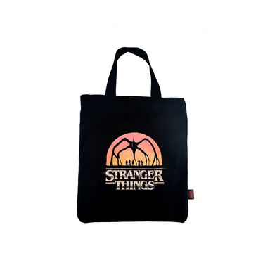 Bolsa De Compras Stranger Things Con Estampado Tipográfico Textil Negra