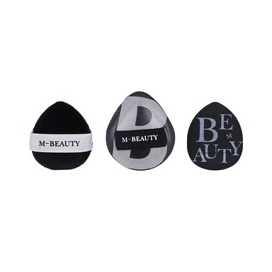Set Mini Esponjas De Maquillaje Tipo Puff Black & White 100% Poliéster Negras Con Estuche 3 Piezas