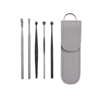 Kit Limpieza De Oídos Con Estuche Acero Inoxidable Plateados 5 Piezas