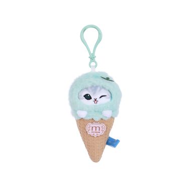 Llavero Decorativo Gatito En Cono De Helado Mofusand Felpa Verde 16.5 cm Colgante