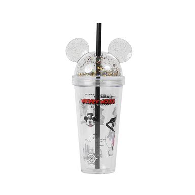 Vaso Con Tapa Y Popote Disney Mickey Mouse Doble Capa Plástico 420 ml